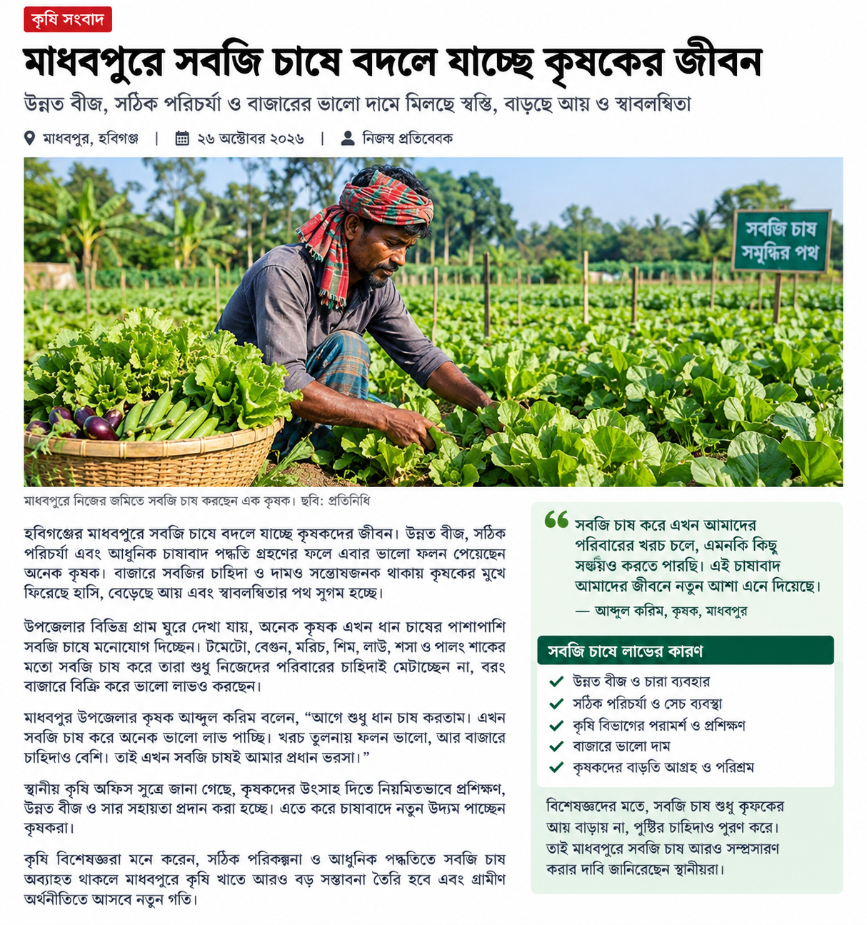 মাধবপুরে সবজি চাষে বদলে যাচ্ছে কৃষকের জীবন, বাড়ছে আয় ও স্বাবলম্বিতা